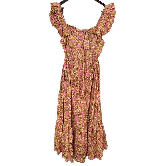 Misa Dress Libra Ruffled Midi Tiered Pink In Flora Splendido Size Large NWT - Picture 4 of 6